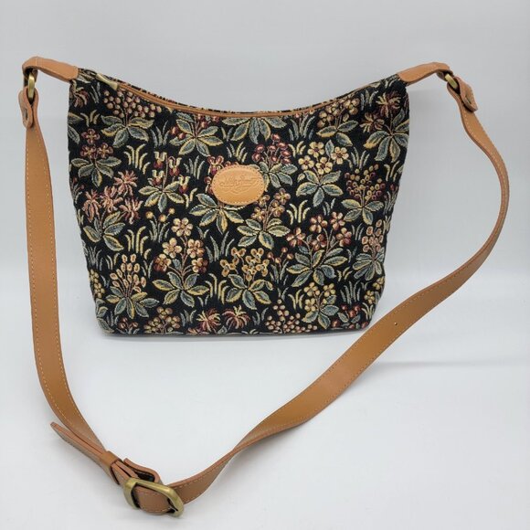 MILLE FLEUR SAUVAGE FRENCH FLORAL TAPESTY COTTON PURSE HANDBAG RARE EUC - Picture 1 of 10